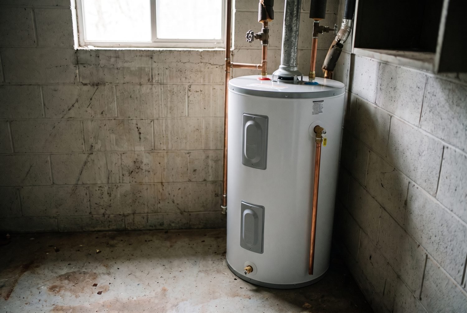 New, clean water heater tank after replacement
